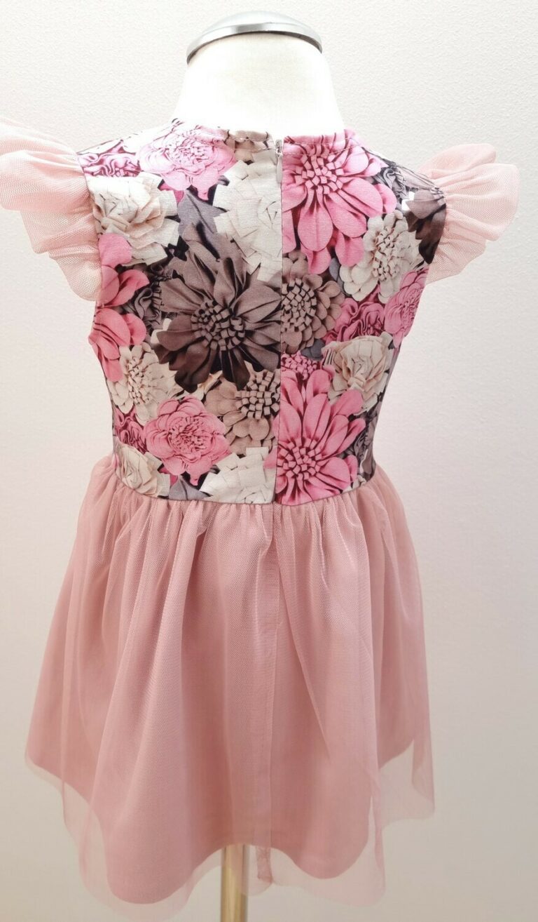 Sukienka dla dziewczynki bawełniana w kwiaty na krótki rękaw, wersja druga