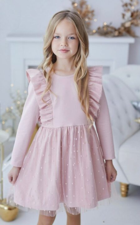 Bawełniana sukienka w kolorzez różowym ze złotą nitką