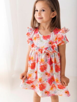 Sukienka w pomarańczowe kwiaty dla dziewczynki