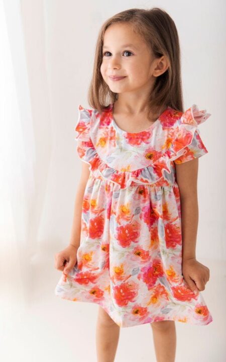 Sukienka w pomarańczowe kwiaty dla dziewczynki