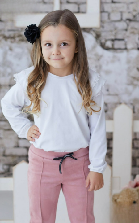 Bawełniana biała bluzka na długi rękaw dla dziewczynki