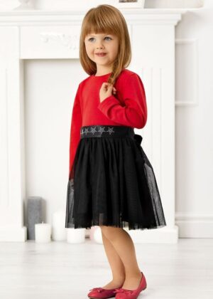Czerwono-czarna sukienka świateczna dla dziewczynki