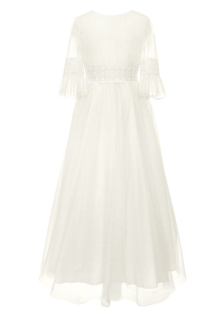 Sukienka dla dziewczynki długa do komunii z gipiurą na rękawach - ecru, wersja druga