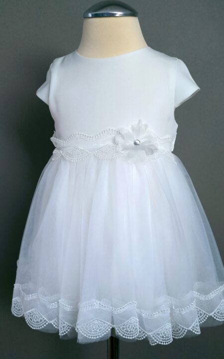 Kremowa sukienka na chrzest na krótki rękaw