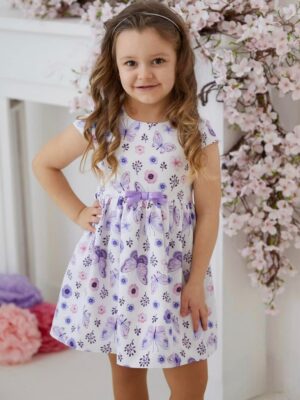 Sukienka w liliowe motylki na lato dla dziewczynki