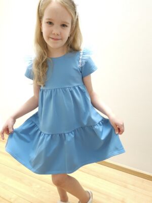 Bawełniana, niebieska sukienka dla dziewczynki