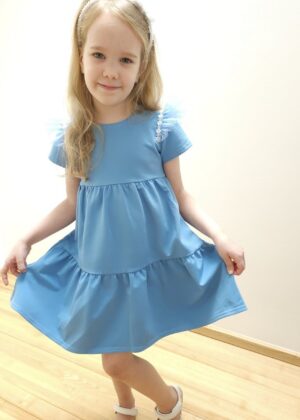 Bawełniana, niebieska sukienka dla dziewczynki