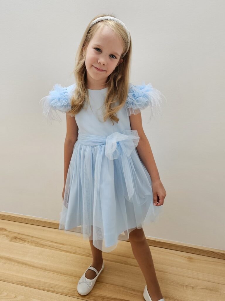 Niebieska, wizytowa sukienka na wesele i inne uroczystości dla dziewczynki