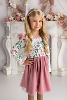 Bawełniana sukienka z tiulem w kolorze brudnego różu