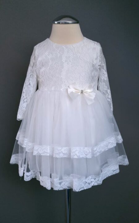 Sukienka na chrzest z falbanami na długi rękaw, przód