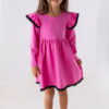 Bawełniana sukienka na długi rękaw w cukierkowym, różowym kolorze, dla dziewczynki.