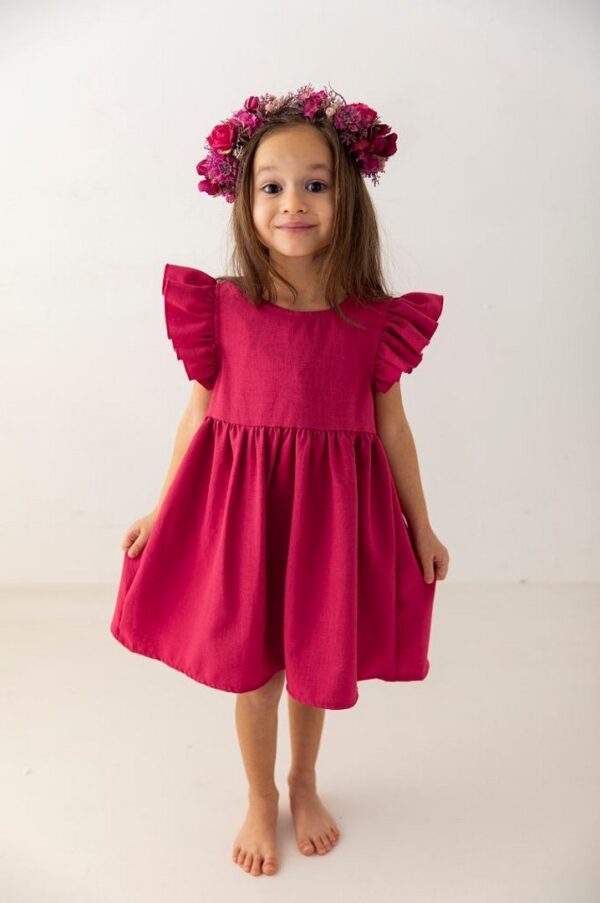 sukienka dla dziewczynki fuksja falowane rekawy rozmiar 110 152