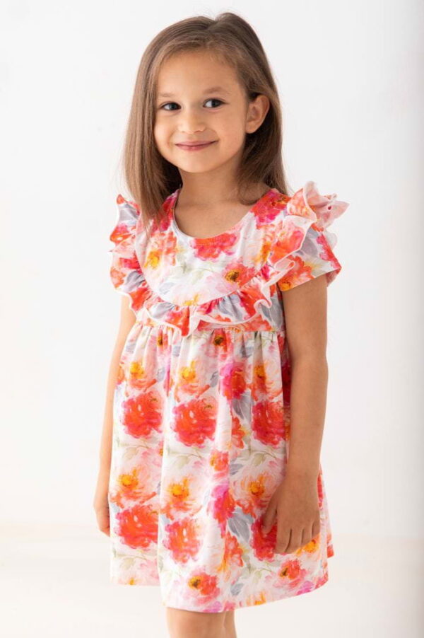 Bawełniana krótka sukienka w kwiaty dla dziewczynki