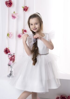 Biała, wizytowa sukienka na specjalna okazję dla dziewczynki.