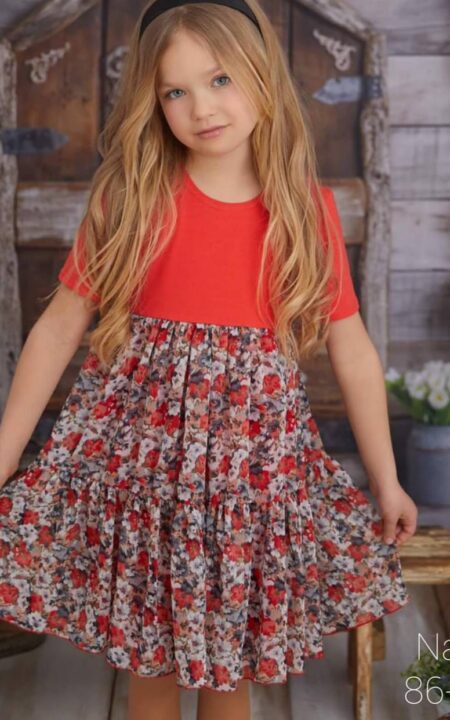 Szyfonowa sukienka w kwiaty, kolor czerwony