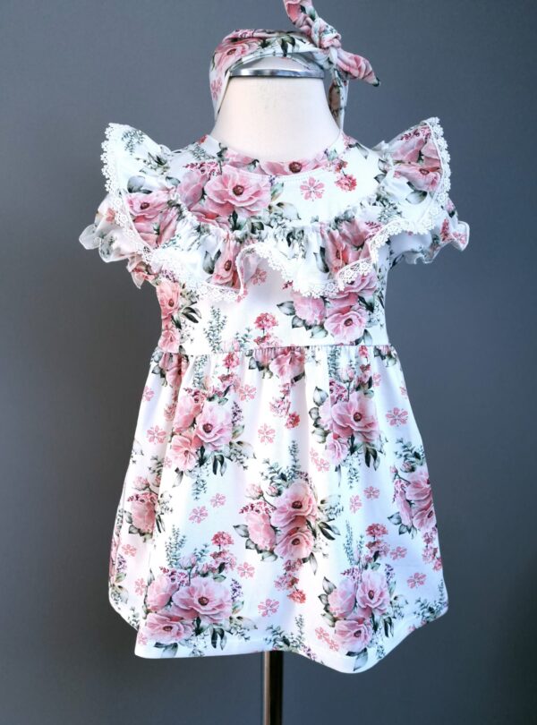 sukienka w kwiatki z opaska niemowlak scaled 2