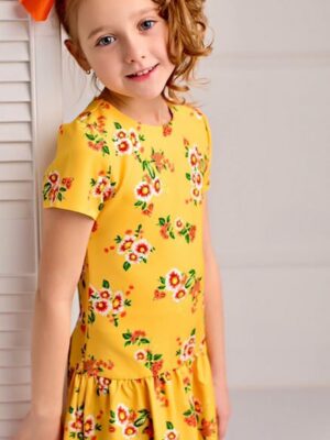 żółta letnia sukienka w kwiaty dla dziewczynki