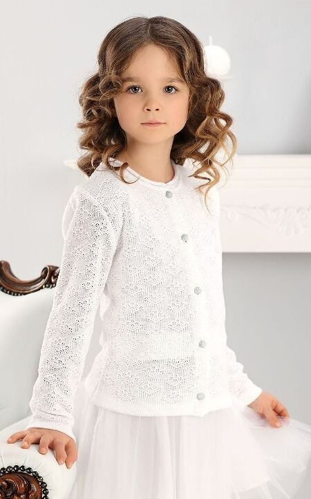 Ażurowy, biały sweterek dla dziewczynki