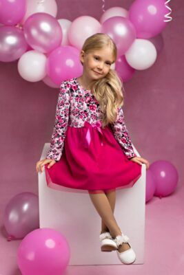 Sukienka z weluru i bawełny, dla dziewczynki