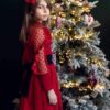 Welurowa , świąteczna sukienka dla starszej dziewczynki w kolorzez czerwonym.