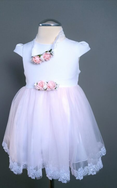 Sukienka okazjonalna do chrztu z kwiatami, opaska