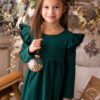 sukienka świąteczna w kolorze butelkowej zieleni dla dziewczynki