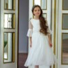 biala klasyczna suknia komunijna rekaw za lokiec
