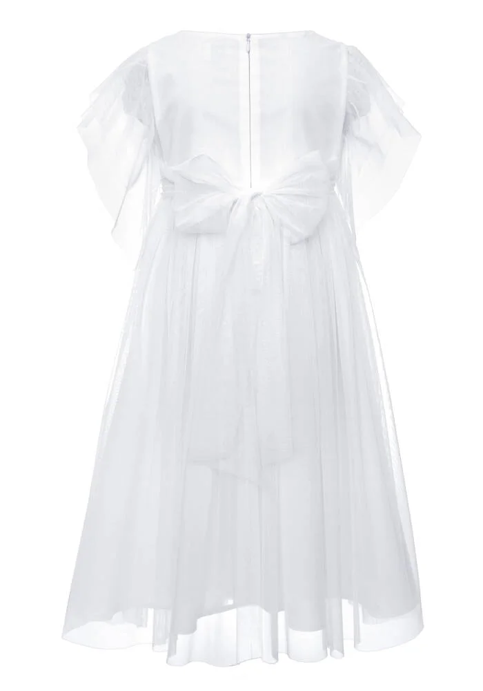 biala sukieneczka na komunie dla dziewczynki z tiulu