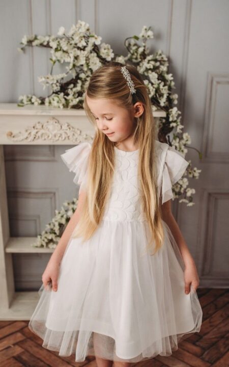 Biała sukienka z wyszywanym wzorem, dla małej dziewczynki