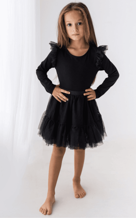 Sukienka dla dziewczynki spódniczka tiulowa, tutu - czarna, widok z przodu