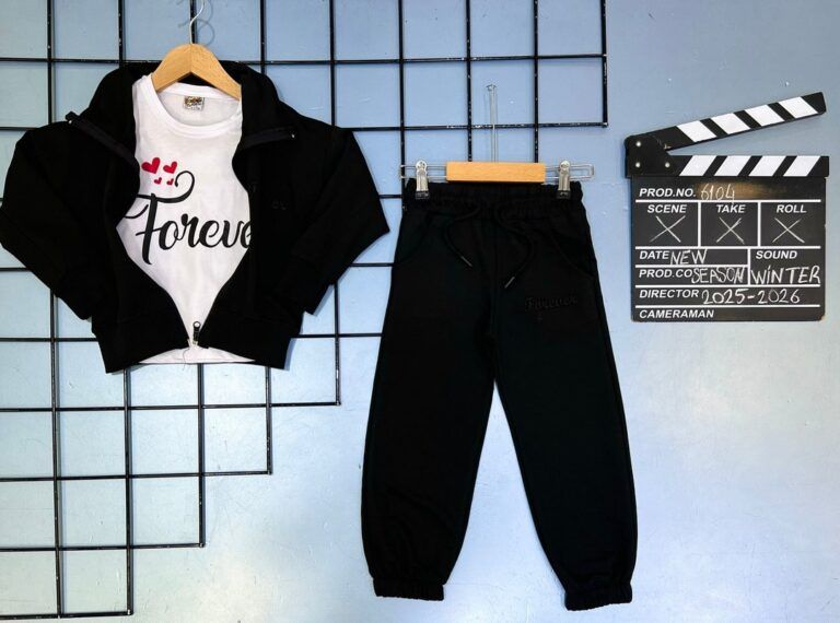 Sukienka dla dziewczynki bawełniany komplet trzyczęściowy "forever" - czarny