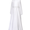 dluga biala szyfonowa suknia dla dziewczynki wzor manekin przod