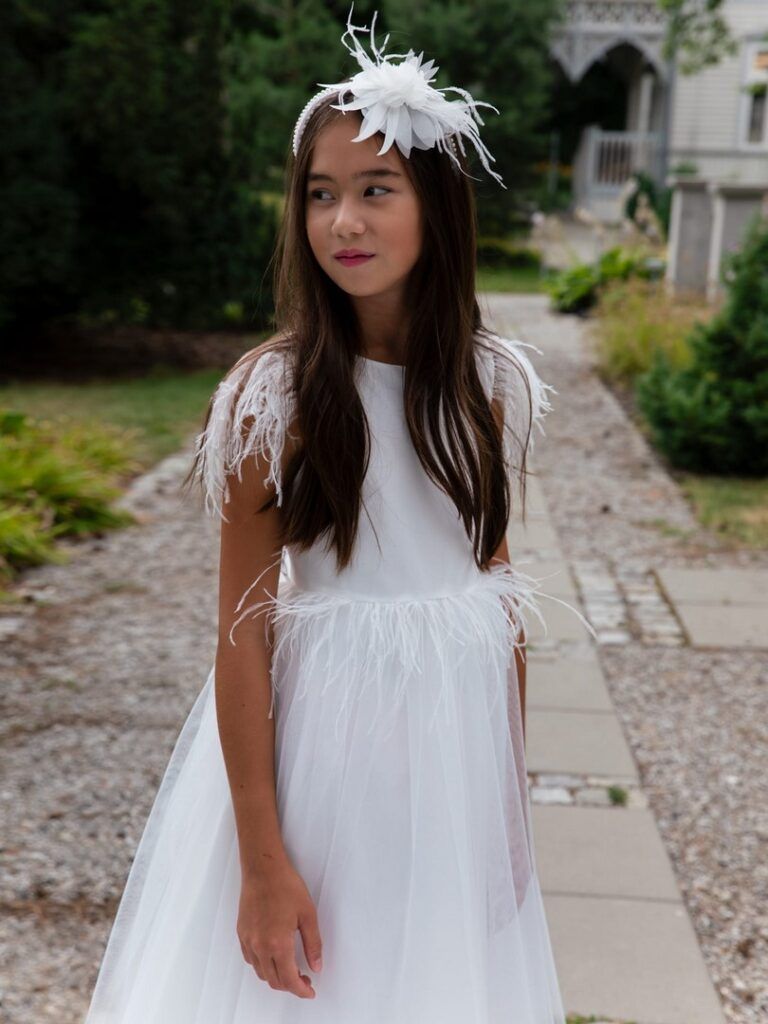 Opaska ecru z piórkami