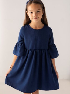 Granatowa, bawełniana sukienka galowa dla dziewczynki.