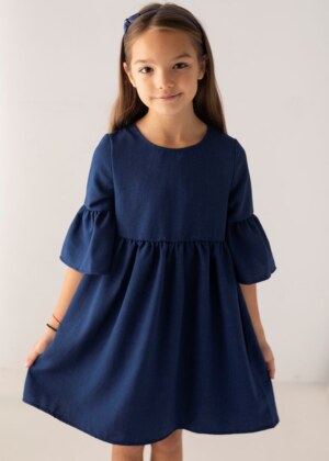 Granatowa, bawełniana sukienka galowa dla dziewczynki.