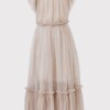 jasno bezowa sukienka na wesele wykonana brokatowego tiulu wzor przod