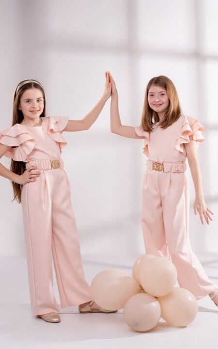 Elegancki kombinezon w kolorze łososiowym dla dziewczynki