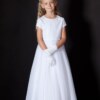 Biała, długa klasyczna suknia z satyny, dla dziewczynki.