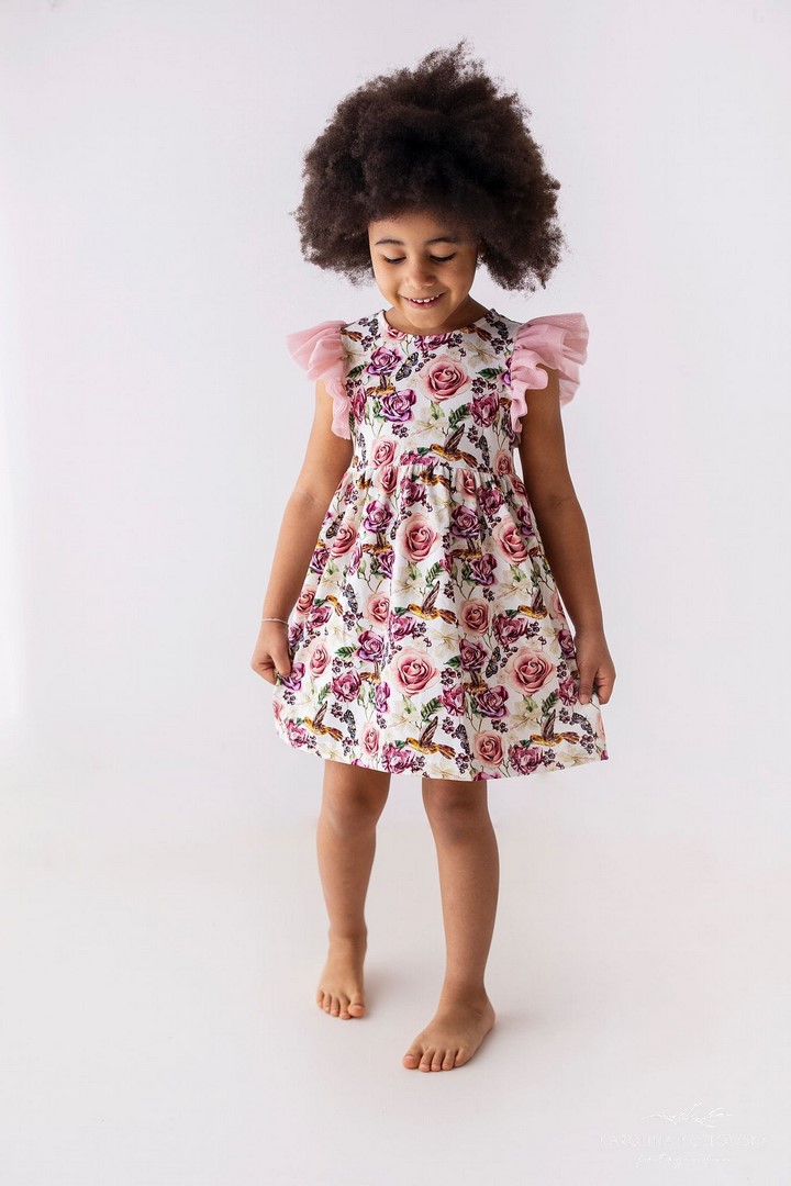 sukienka bawelniana roze kolibry dla dziewczynki