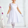 sukienka dla dziewczynki na komunie biala tkanina slubna przod