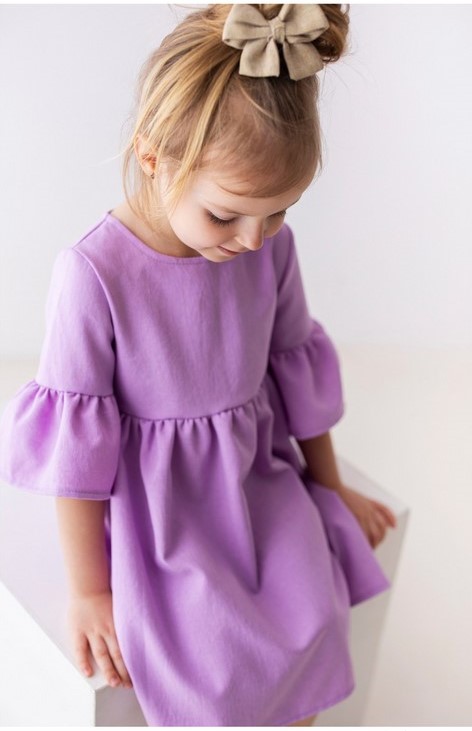 Bawełniana, wizytowa sukienka w kolorze liliowym, dla dziewczynki.