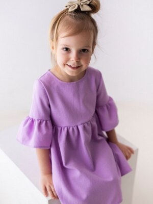 Bawełniana wizytowa sukienka w kolorze liliowym, dla dziewczynki.