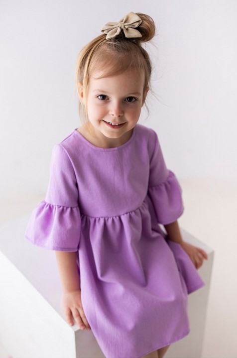 Bawełniana wizytowa sukienka w kolorze liliowym, dla dziewczynki.