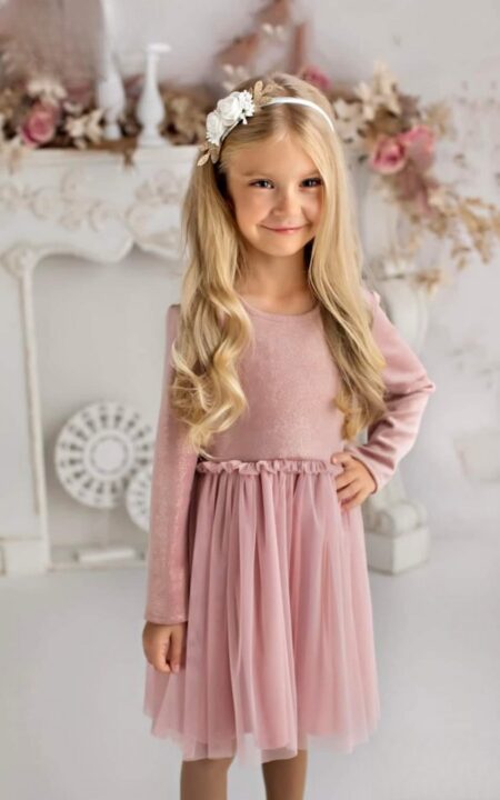 Sukienka z welurową połyskująca górą, dla dziewczynki.