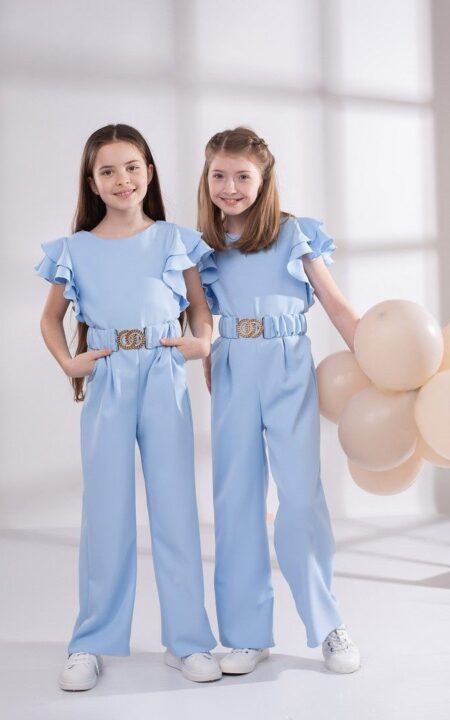 Niebieski, wizytowy kombinezon dla dziewczynki