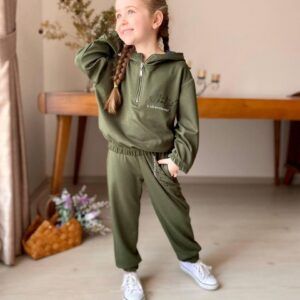 Zielony komplet z wiskozą, dla dziewczynki