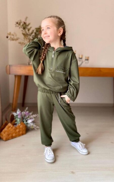 Zielony komplet z wiskozą, dla dziewczynki