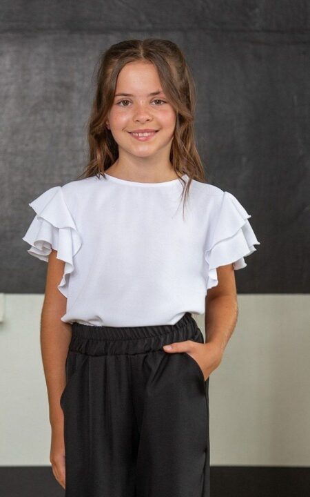 Biała bluzka z falowanymi rękawami