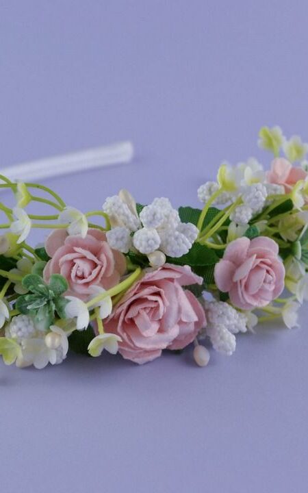 Opaska w stylu boho z różowymi różami