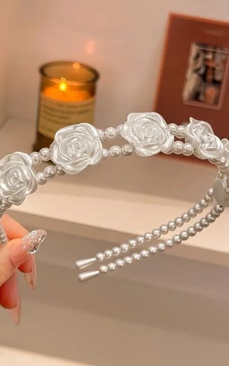 Opaska z perełek z kwiatkami